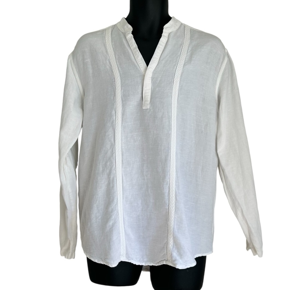 Linen Blend Long Sleeve V Neck Beach Wedding Shirt Size Medium